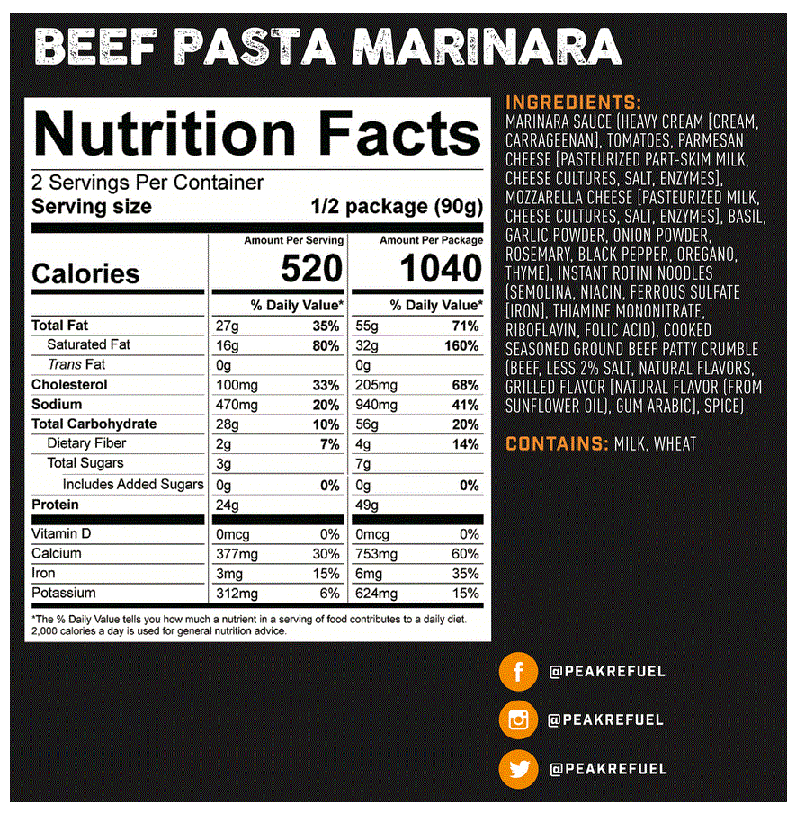 Beef Pasta Marinara | Peak Refuel