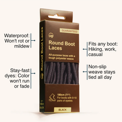 Round Boot Laces | Black | 71" | Adventure Andy